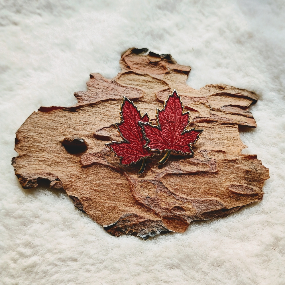 Elegant Red Maple Leaf Brooch